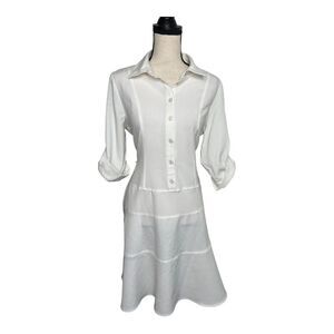SHARAGANO White Long Sleeve Dress. Size 10 Petite